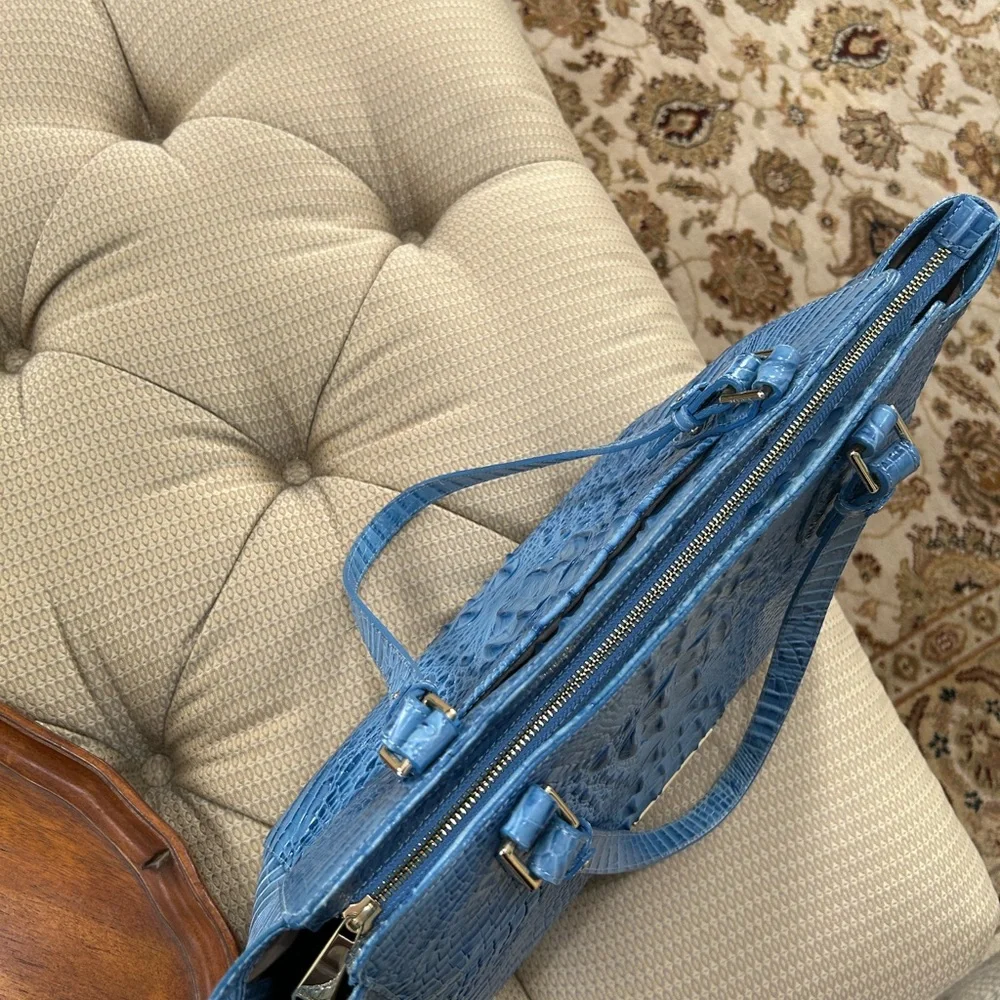 Brahmin Croc Embossed Tote Bag Blue  with Gold Hardware - Picture 10 of 13